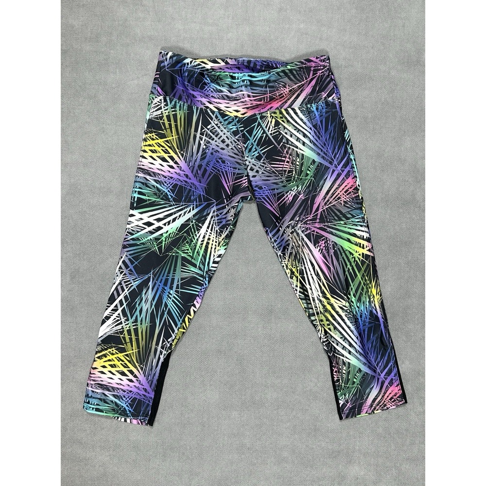 Onzie Palm Mesh Crop Capri Inset Legging Women's S/M Rainbow Black Sprinter Yoga